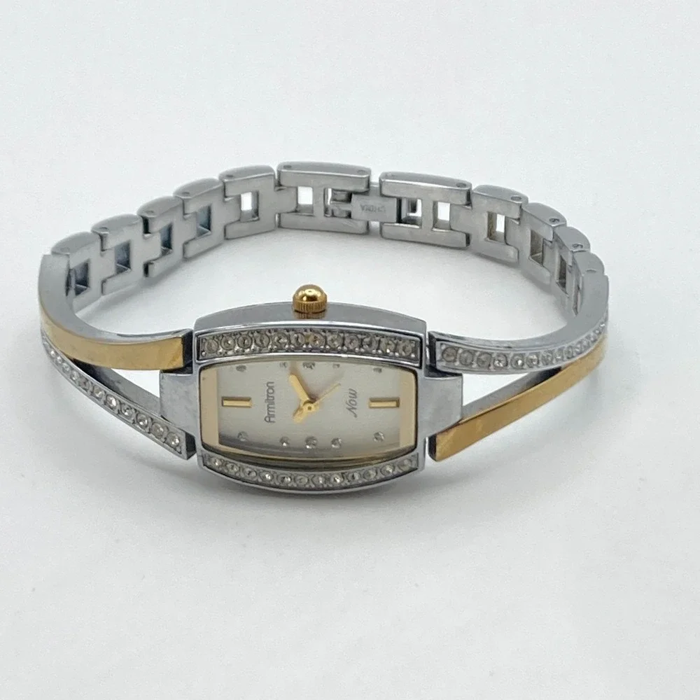 Armitron Now Women's Watch 19mm Gold Silver Two Tone Crystals New Battery 6.75